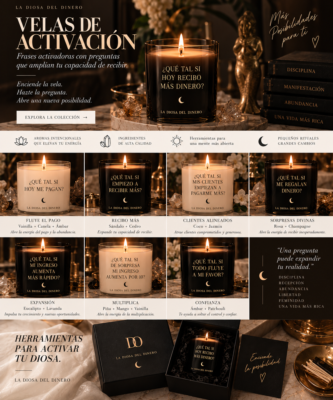 Colección de velas con frases en español